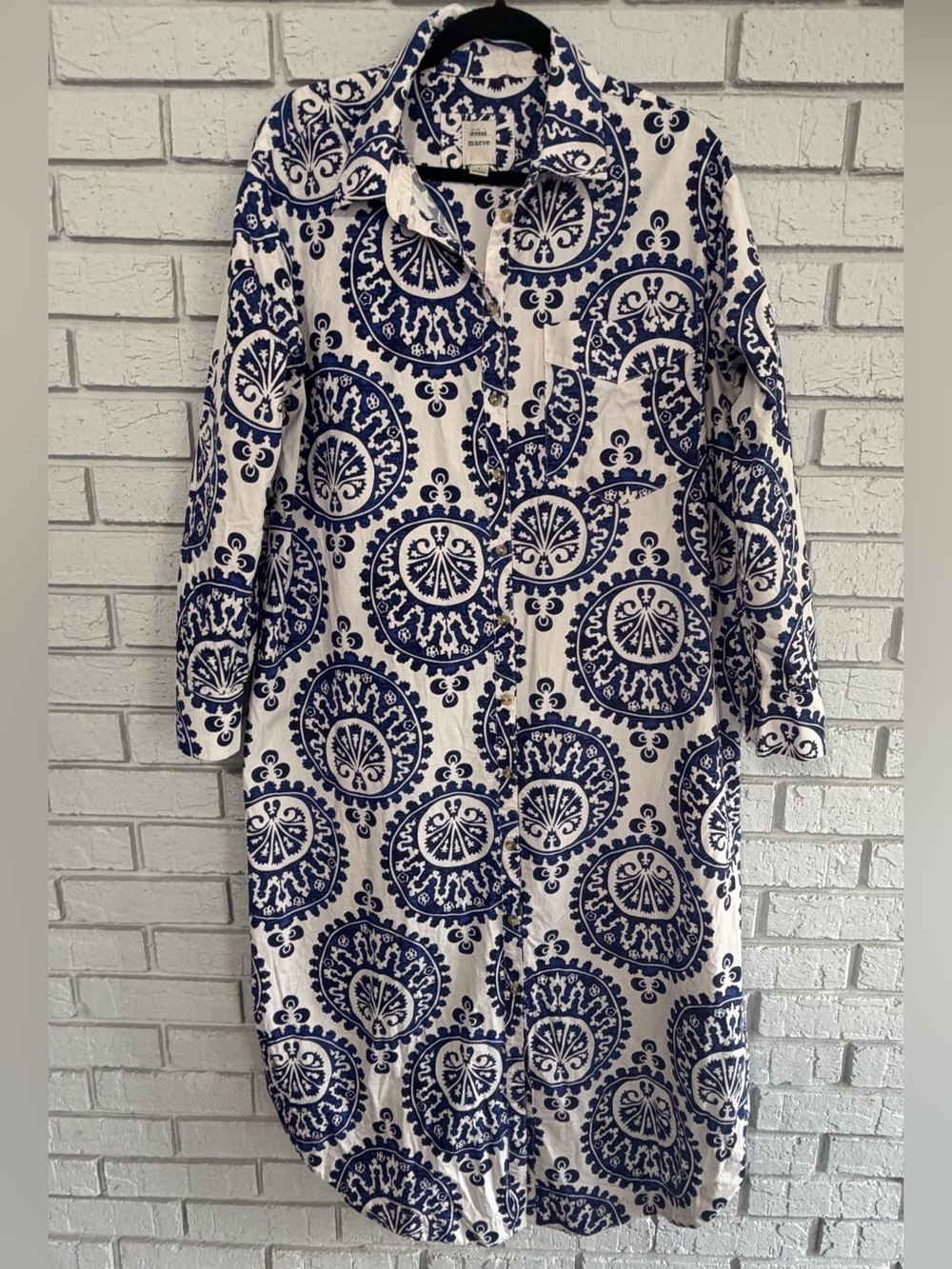 Maeve Anthropologie Longline Buttondown Shirt Dress Large Women’s Blue/White